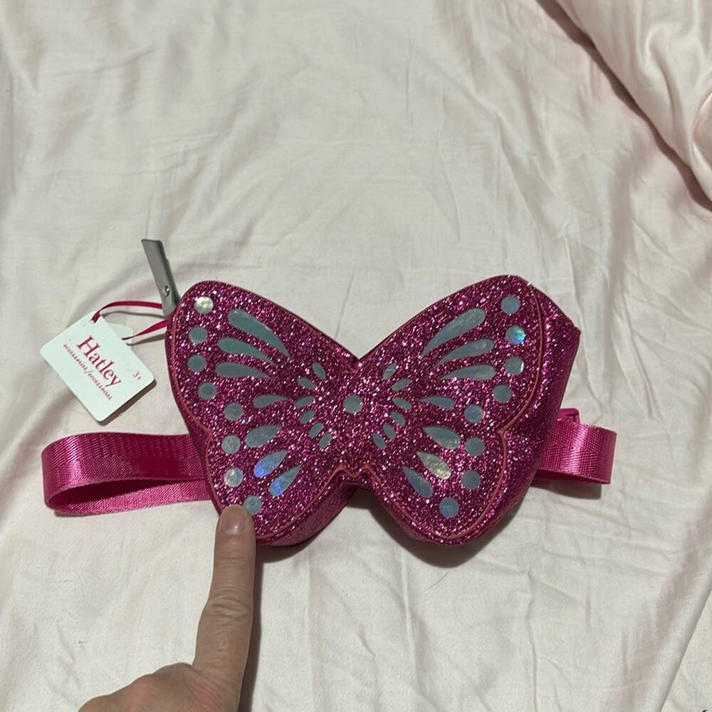 Hatley hot pink glitter butterfly belt bag cross body adjustable nwt perfect
